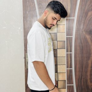 Oversized Graphic Tees - White Beast, Medium
